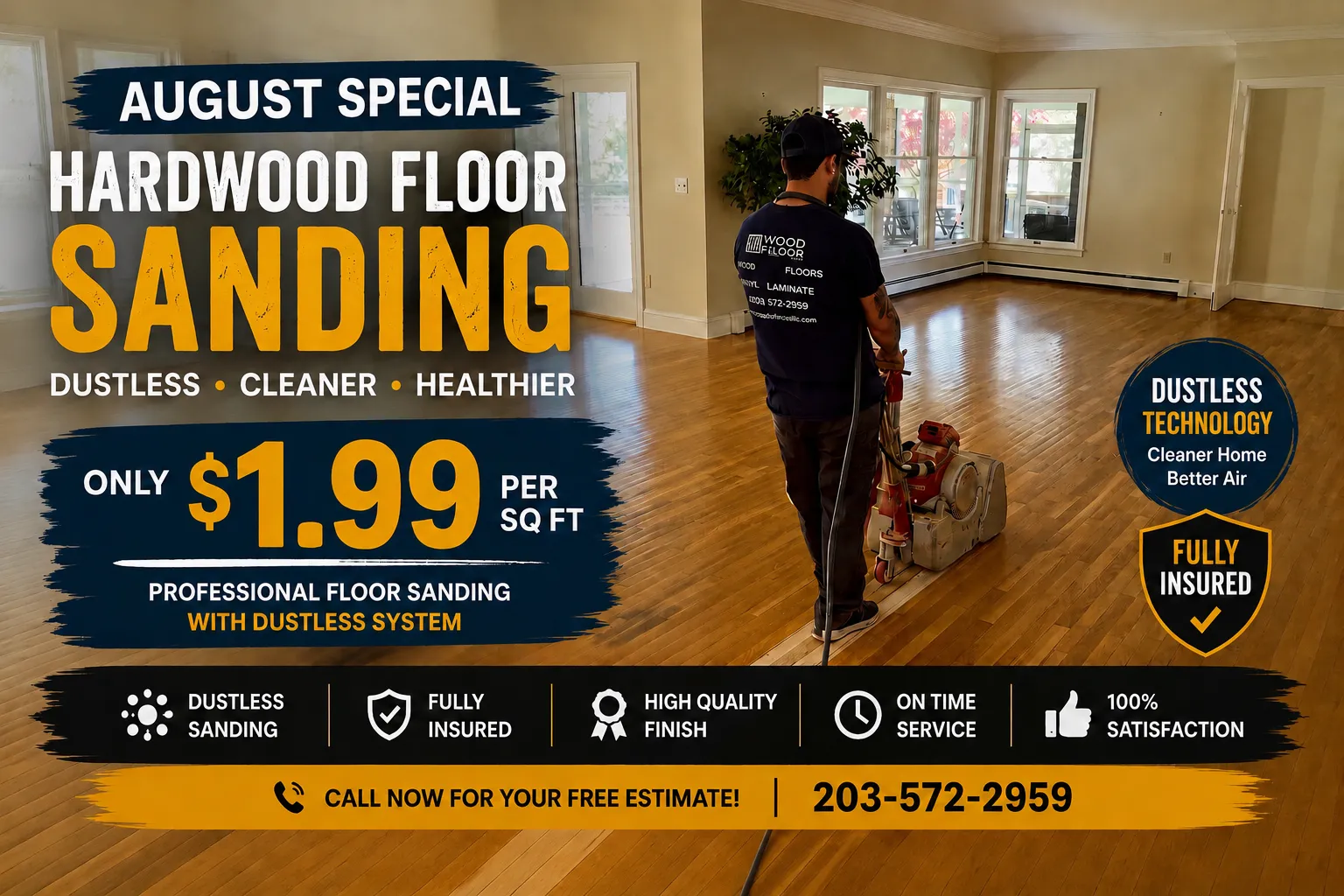 August Special hardwood floor sanding by Wood Floor Service LLC