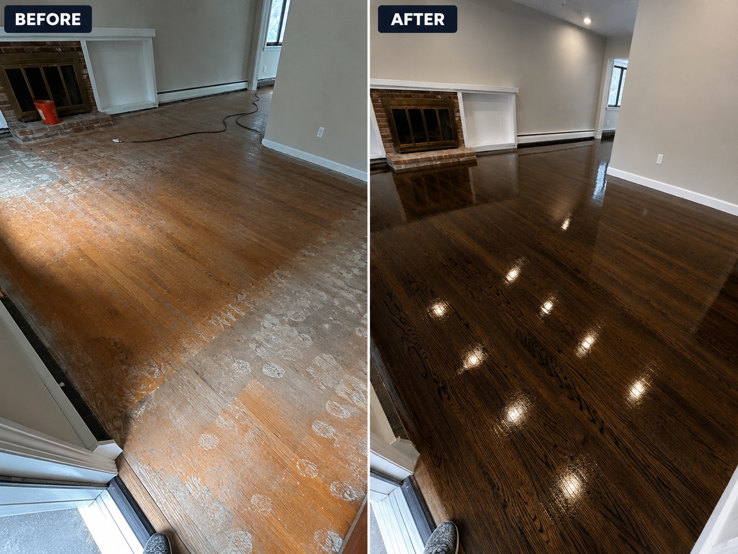 Hardwood floor before and after project 1