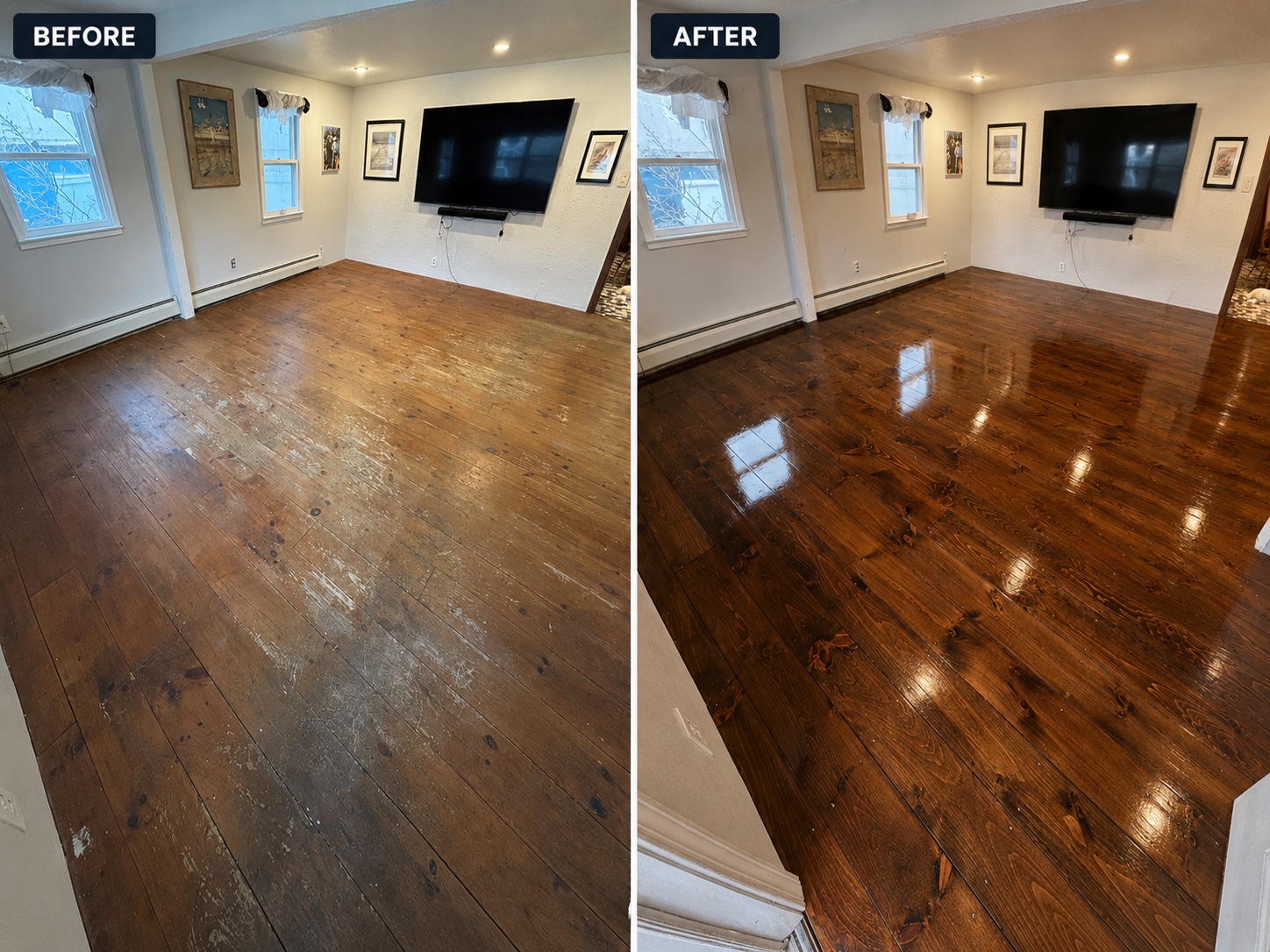 Hardwood floor before and after project 7