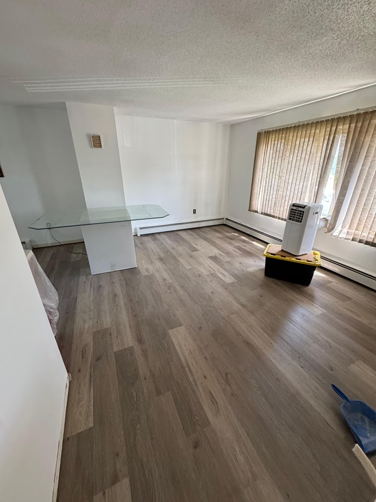 Vinyl plank flooring installed in an open living and dining area