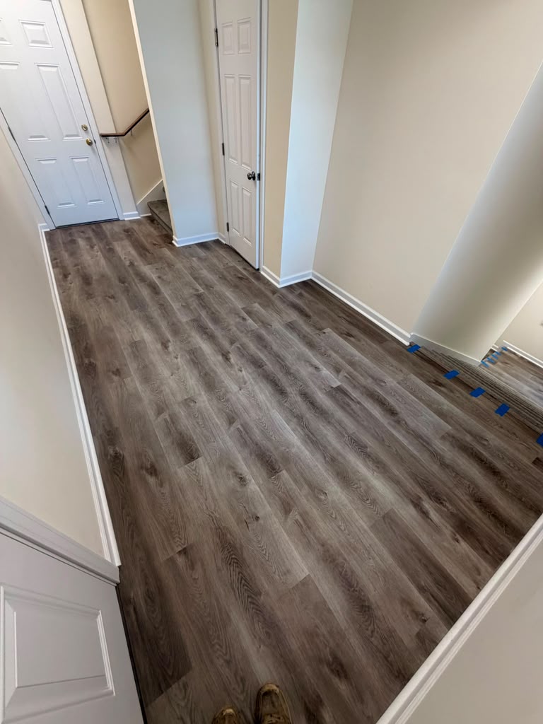 Laminate flooring installed in an entry hallway