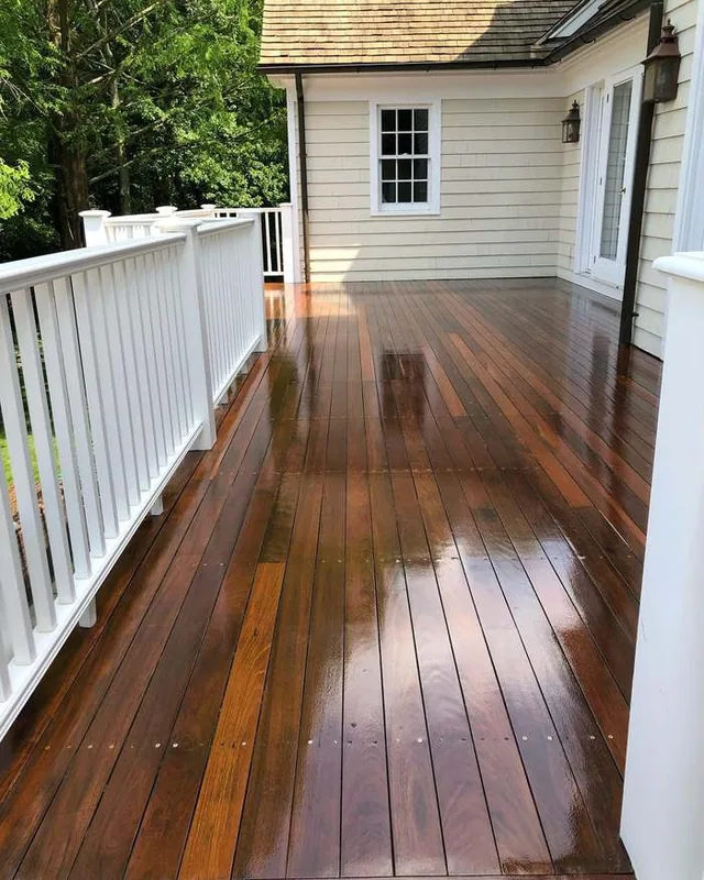 Refinished porch floor with a glossy finish